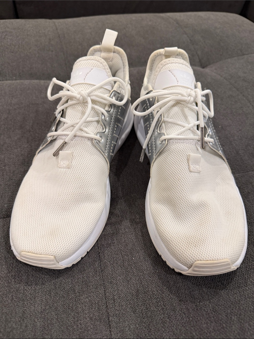 adidas Women's White Athletic Sneakers with Silver Panels